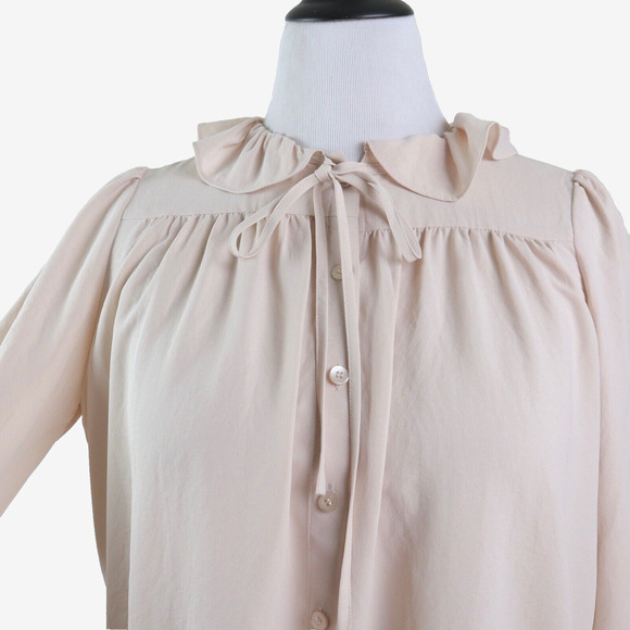 NWT ASOS US 8 Ruffle Tie Neck Blouse Long Sleeve Cream - Picture 7 of 9